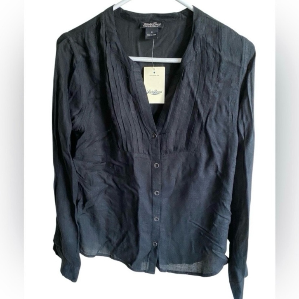 Lucky Brand Black Tuxedo V- Nexk Button-Down Top size Small